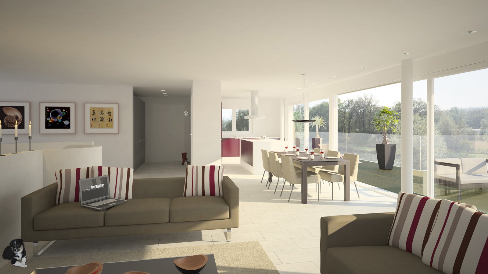 Wohn- und Esszimmer im Obergeschoss, Terrassenhaus 1